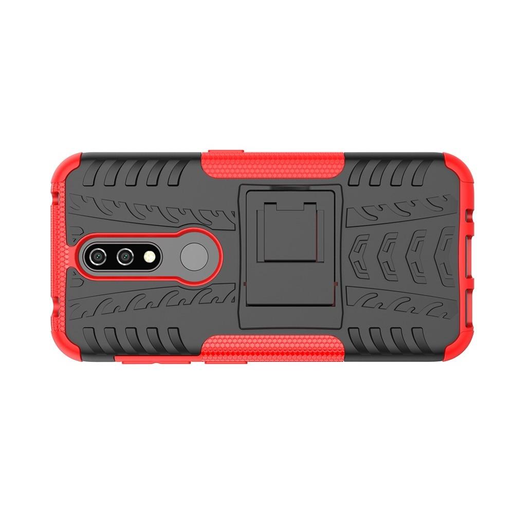 Двухкомпонентный Противоскользящий Гибридный Противоударный Чехол для Nokia 4.2 с Подставкой Красный