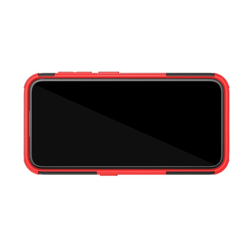 Двухкомпонентный Противоскользящий Гибридный Противоударный Чехол для Nokia 4.2 с Подставкой Красный