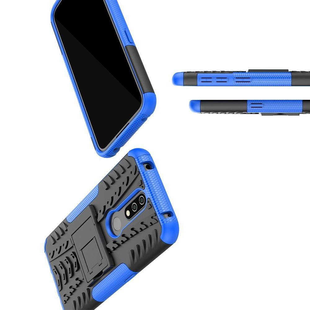 Двухкомпонентный Противоскользящий Гибридный Противоударный Чехол для Nokia 4.2 с Подставкой Синий