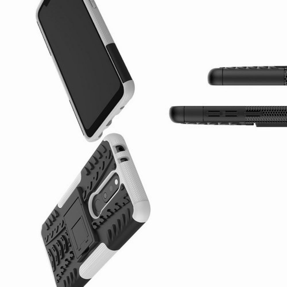Двухкомпонентный Противоскользящий Гибридный Противоударный Чехол для Nokia 5.1 Plus с Подставкой Белый