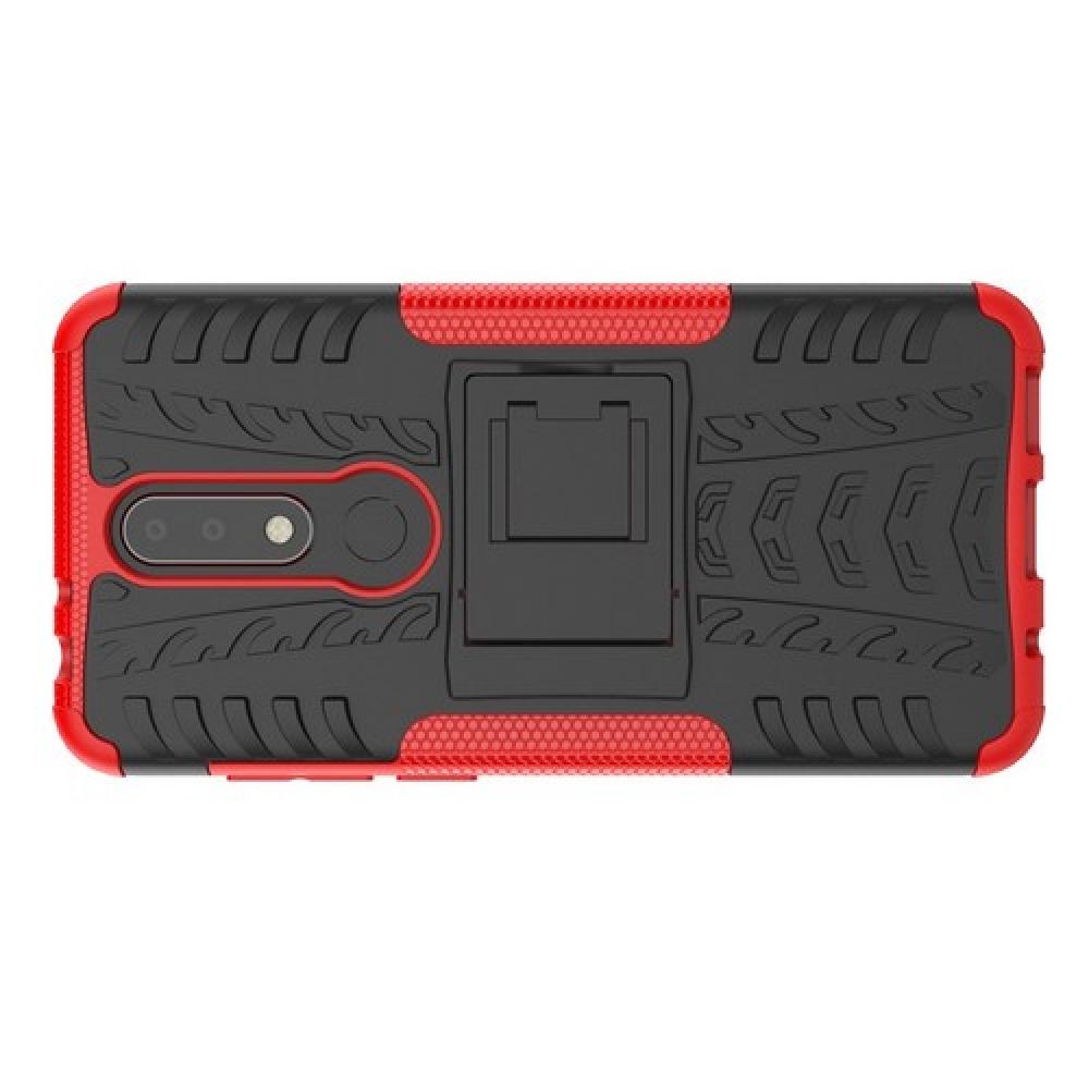 Двухкомпонентный Противоскользящий Гибридный Противоударный Чехол для Nokia 5.1 Plus с Подставкой Красный