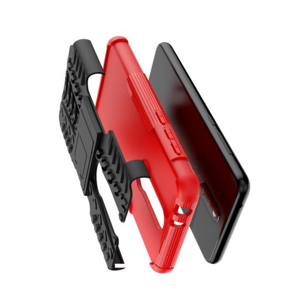 Двухкомпонентный Противоскользящий Гибридный Противоударный Чехол для Nokia 5.1 Plus с Подставкой Красный