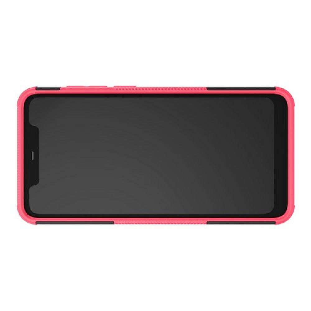 Двухкомпонентный Противоскользящий Гибридный Противоударный Чехол для Nokia 5.1 Plus с Подставкой Розовый