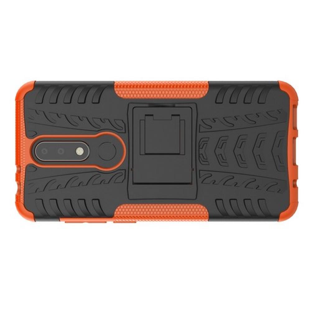 Двухкомпонентный Противоскользящий Гибридный Противоударный Чехол для Nokia 5.1 Plus с Подставкой Оранжевый