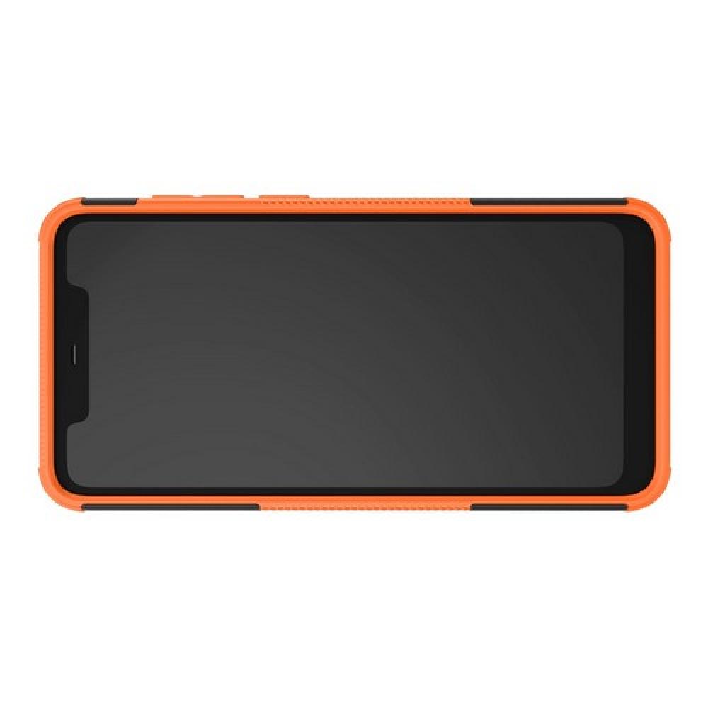 Двухкомпонентный Противоскользящий Гибридный Противоударный Чехол для Nokia 5.1 Plus с Подставкой Оранжевый