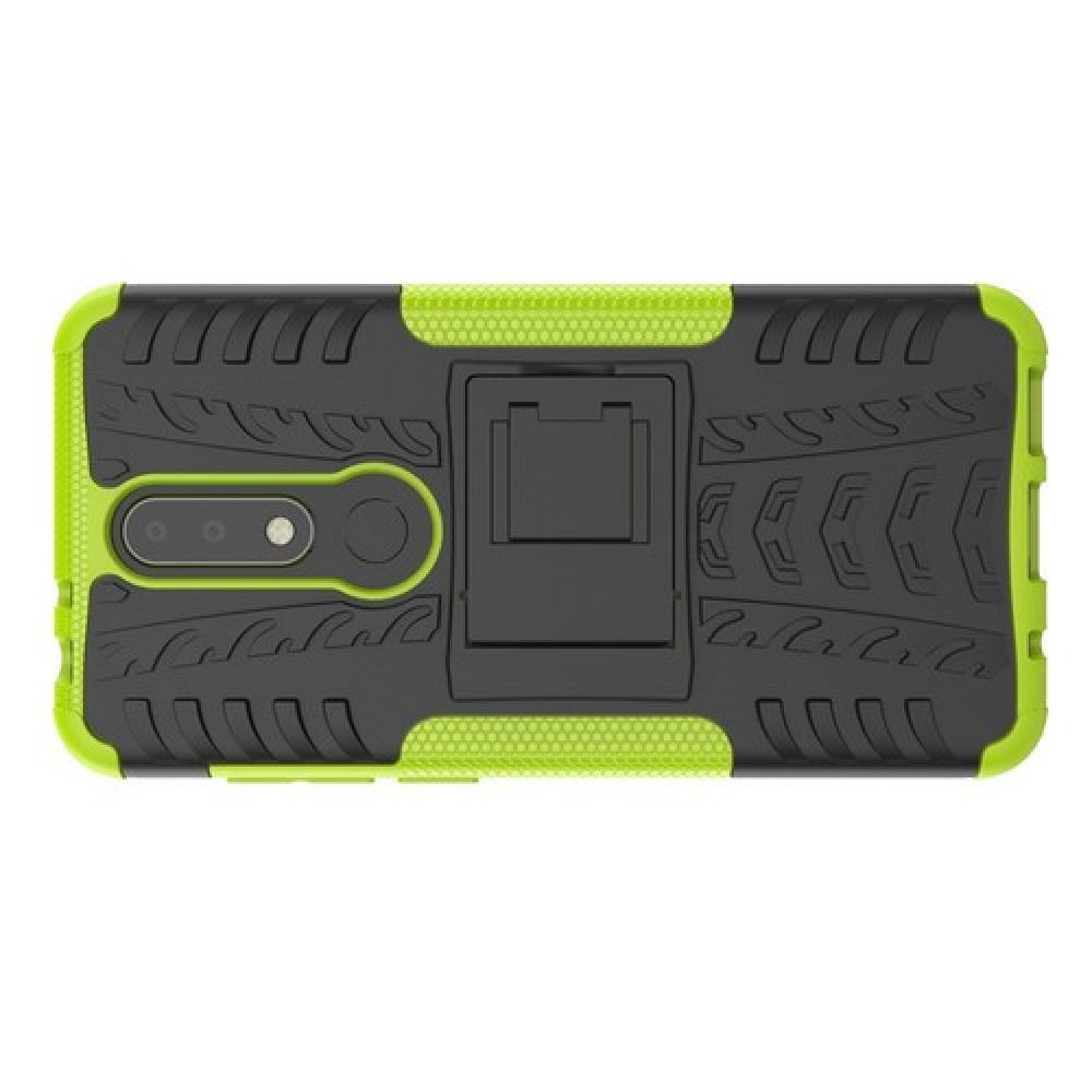 Двухкомпонентный Противоскользящий Гибридный Противоударный Чехол для Nokia 5.1 Plus с Подставкой Зеленый