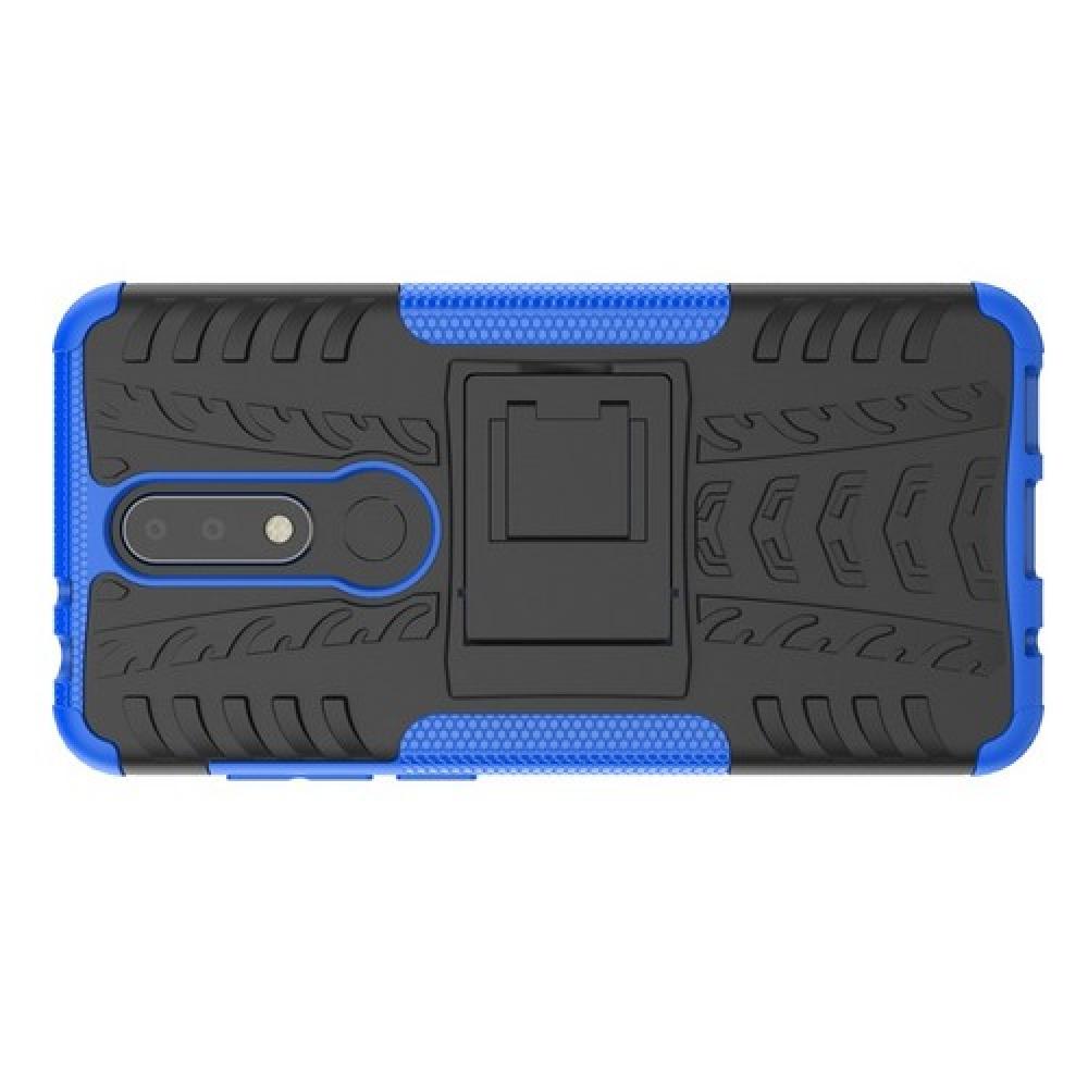 Двухкомпонентный Противоскользящий Гибридный Противоударный Чехол для Nokia 5.1 Plus с Подставкой Синий