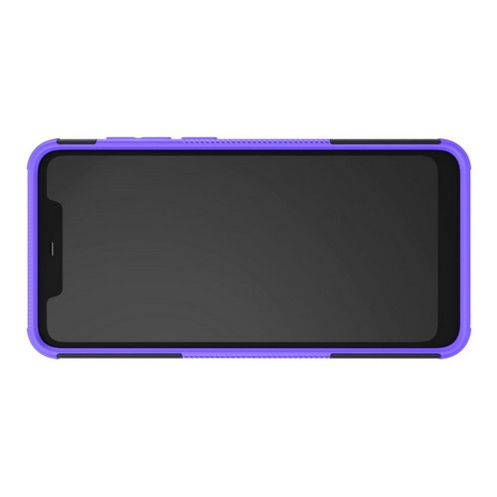 Двухкомпонентный Противоскользящий Гибридный Противоударный Чехол для Nokia 5.1 Plus с Подставкой Фиолетовый
