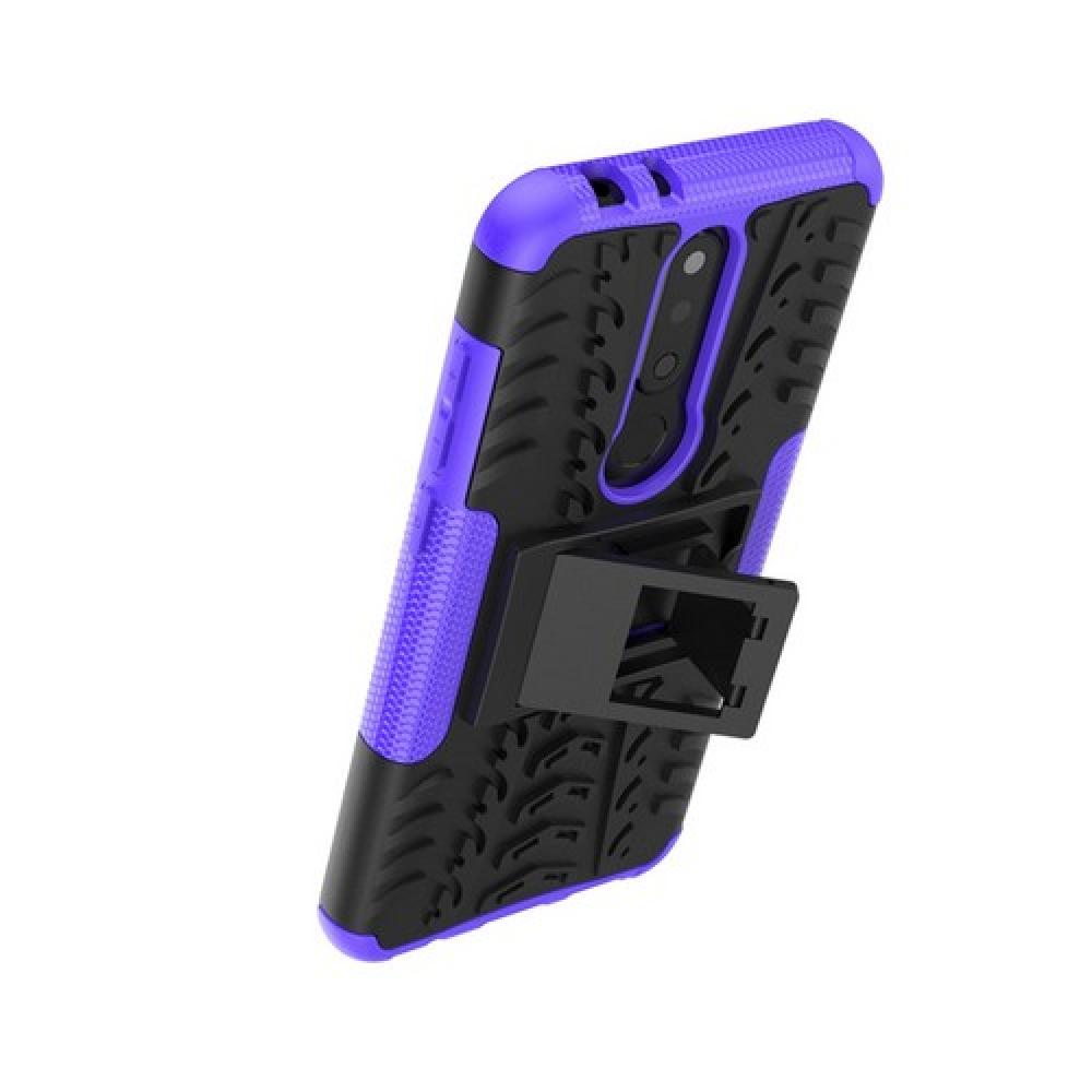 Двухкомпонентный Противоскользящий Гибридный Противоударный Чехол для Nokia 5.1 Plus с Подставкой Фиолетовый