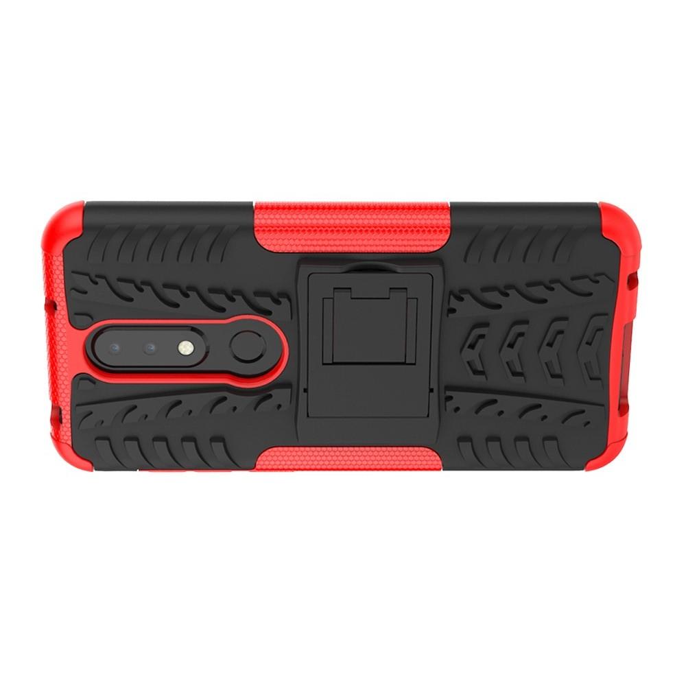 Двухкомпонентный Противоскользящий Гибридный Противоударный Чехол для Nokia 6.1 Plus с Подставкой Красный