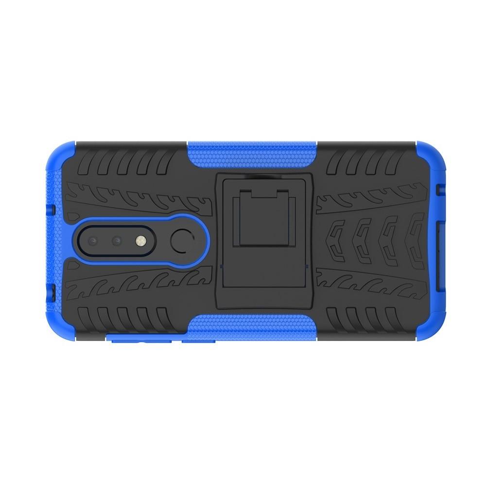 Двухкомпонентный Противоскользящий Гибридный Противоударный Чехол для Nokia 6.1 Plus с Подставкой Синий