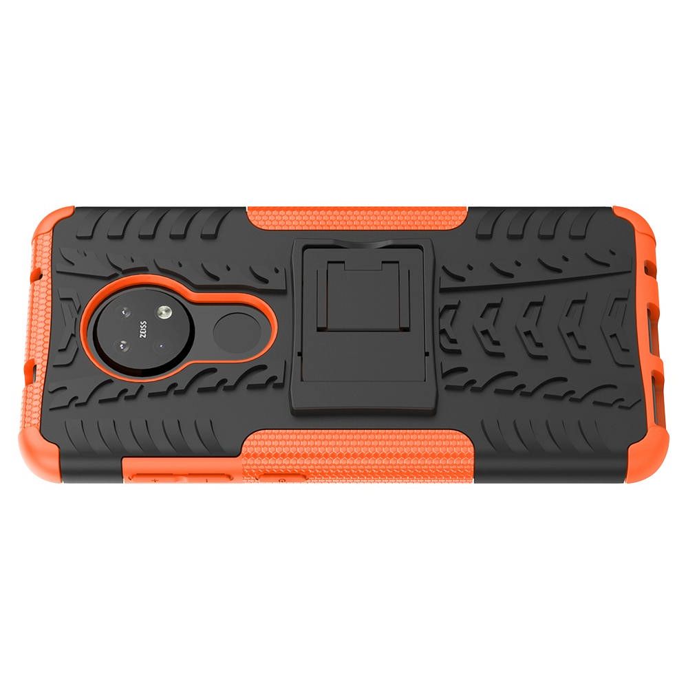 Двухкомпонентный Противоскользящий Гибридный Противоударный Чехол для Nokia 6.2 / 7.2  с Подставкой Оранжевый