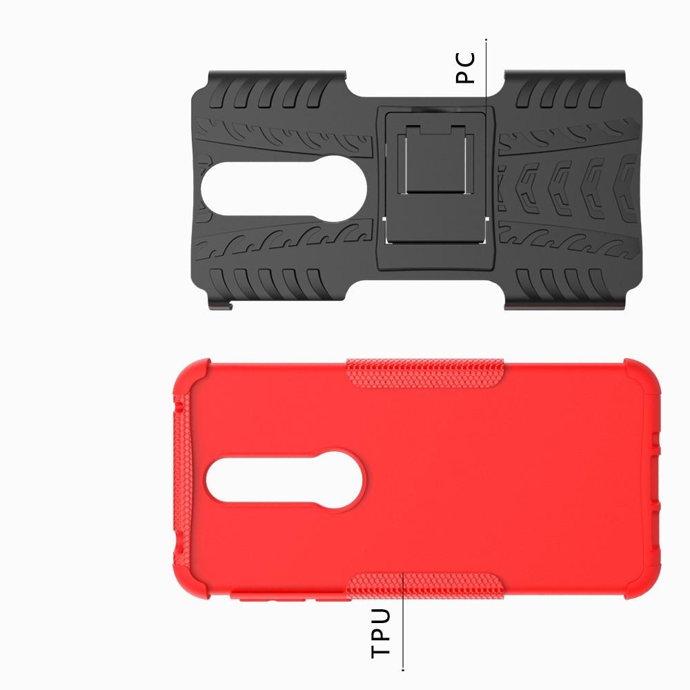 Двухкомпонентный Противоскользящий Гибридный Противоударный Чехол для Nokia 7.1 с Подставкой Красный