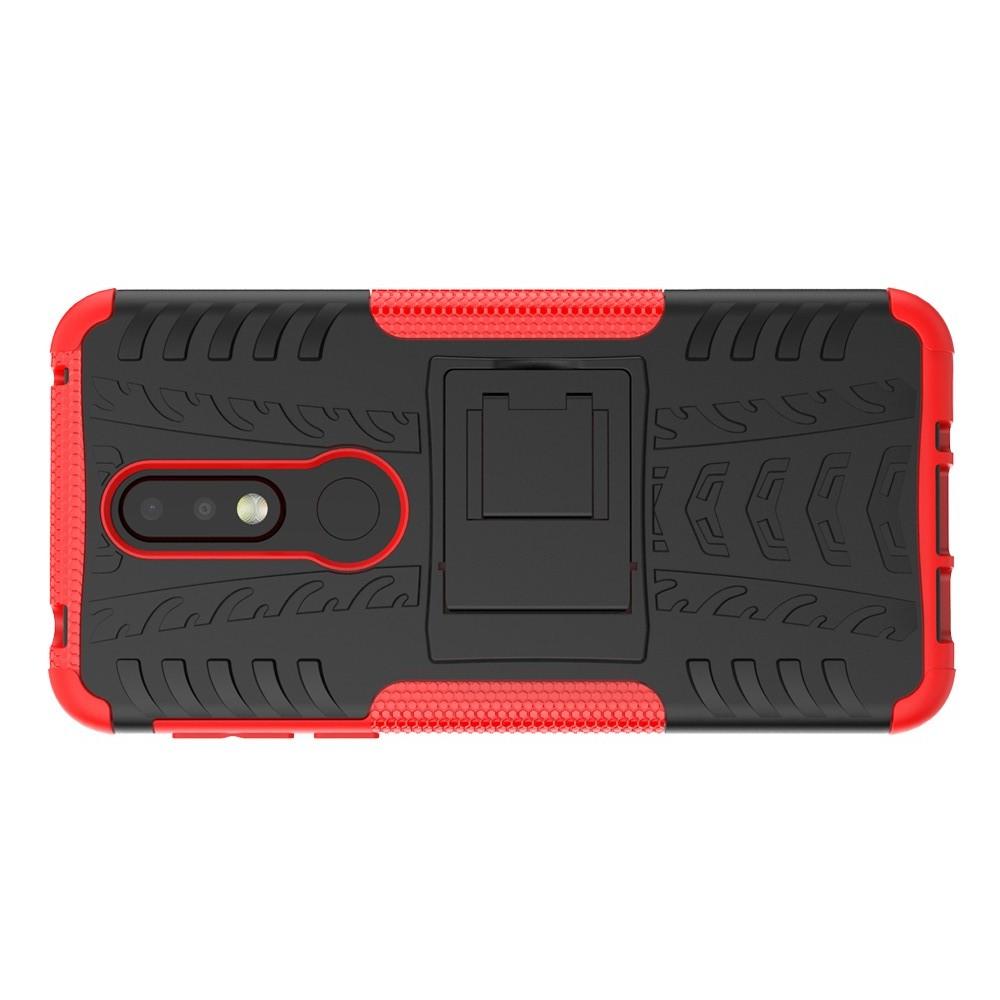 Двухкомпонентный Противоскользящий Гибридный Противоударный Чехол для Nokia 7.1 с Подставкой Красный