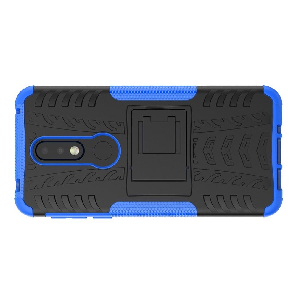 Двухкомпонентный Противоскользящий Гибридный Противоударный Чехол для Nokia 7.1 с Подставкой Синий