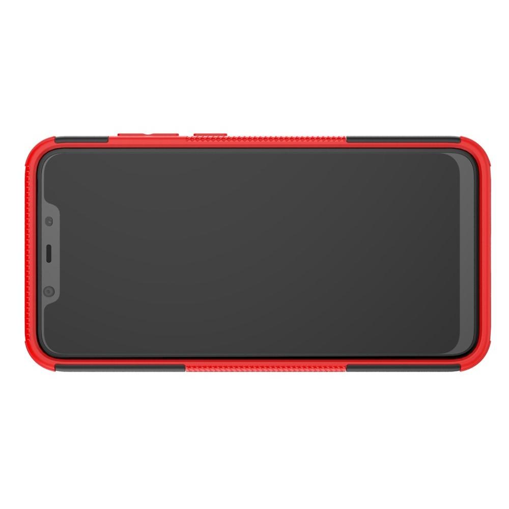 Двухкомпонентный Противоскользящий Гибридный Противоударный Чехол для Nokia 8.1 с Подставкой Красный