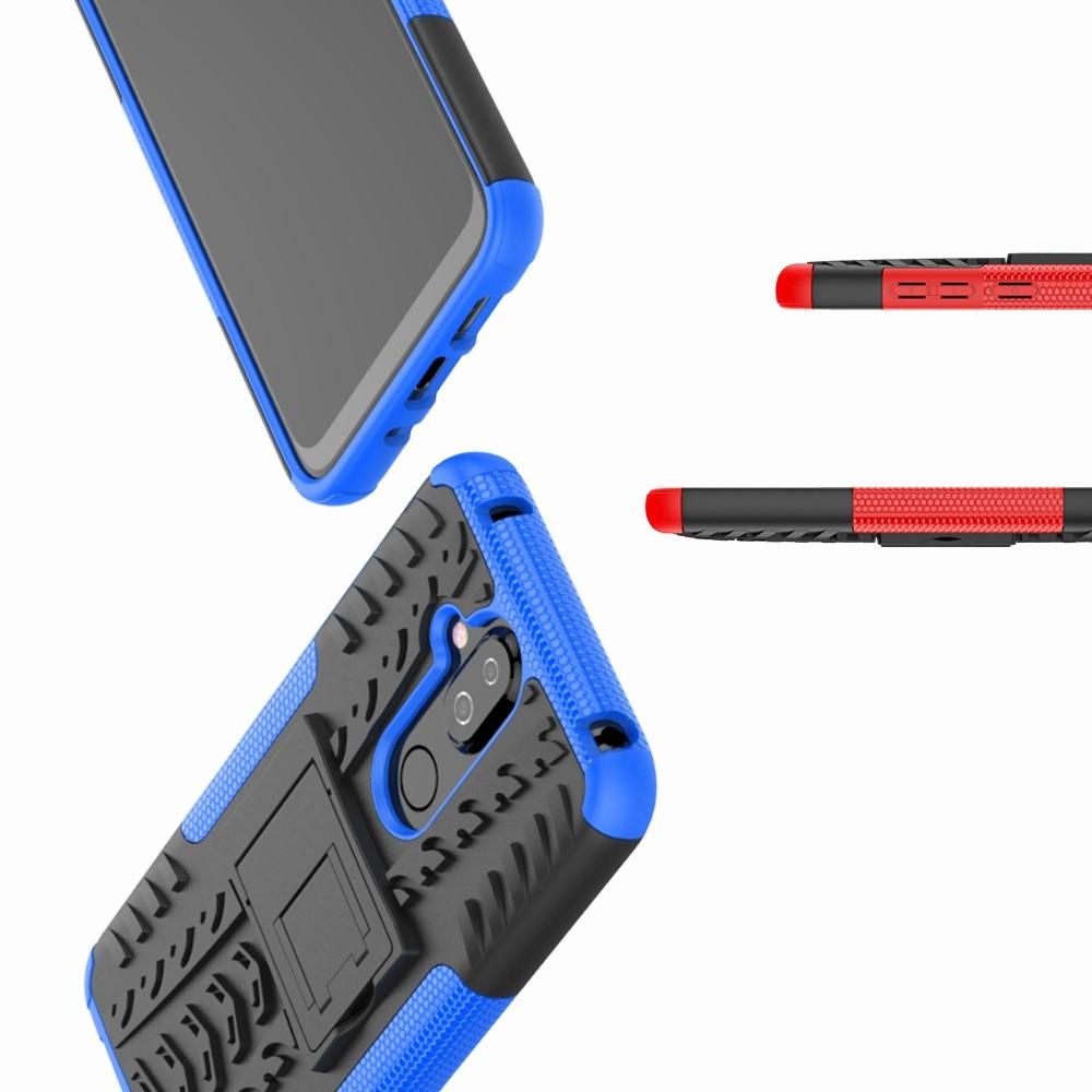 Двухкомпонентный Противоскользящий Гибридный Противоударный Чехол для Nokia 8.1 с Подставкой Синий