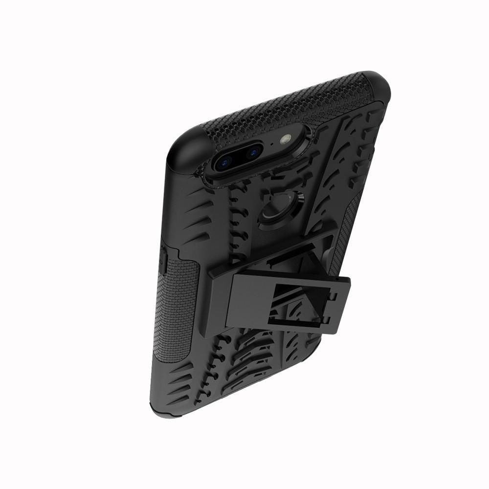 Двухкомпонентный Противоскользящий Гибридный Противоударный Чехол для OnePlus 5T с Подставкой Черный