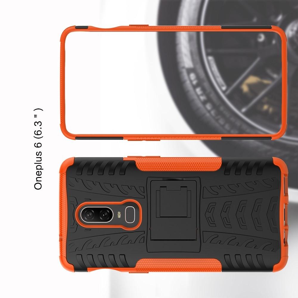 Двухкомпонентный Противоскользящий Гибридный Противоударный Чехол для OnePlus 6 с Подставкой Оранжевый