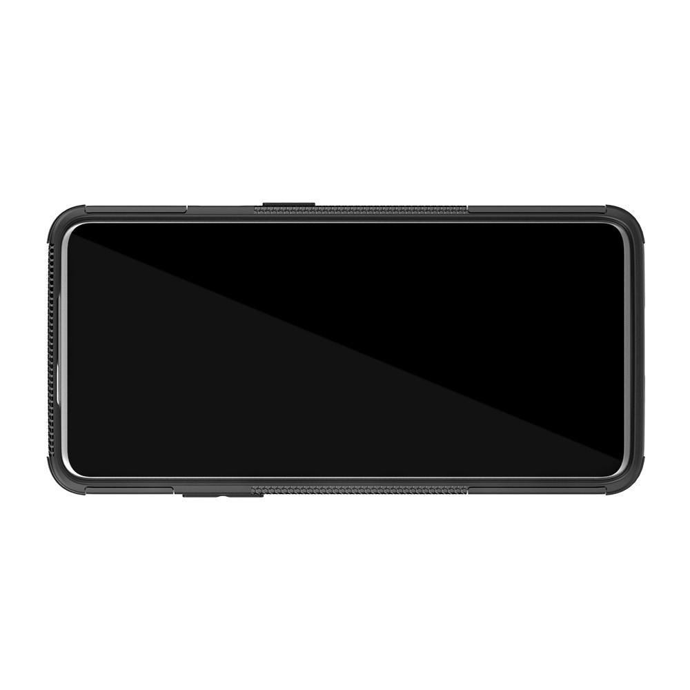 Двухкомпонентный Противоскользящий Гибридный Противоударный Чехол для OnePlus 7 Pro с Подставкой Черный
