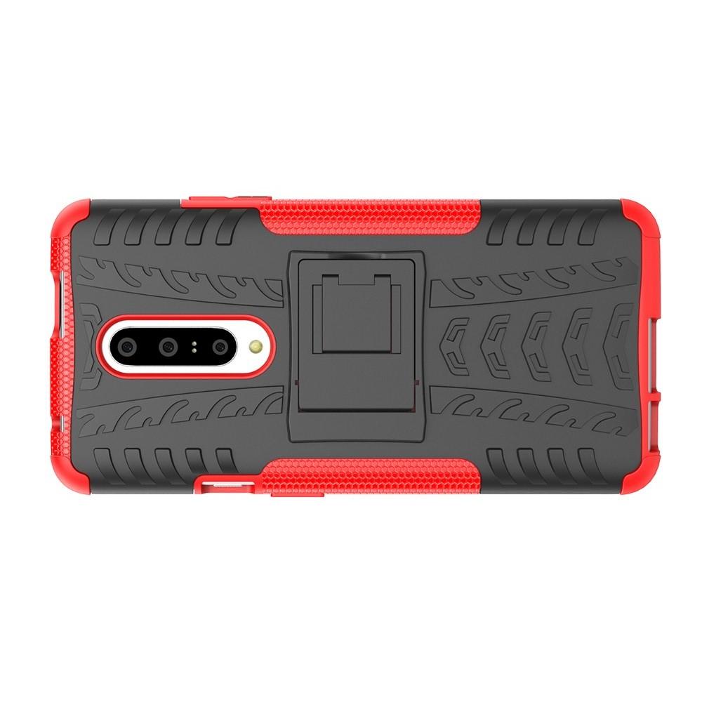 Двухкомпонентный Противоскользящий Гибридный Противоударный Чехол для OnePlus 7 Pro с Подставкой Красный