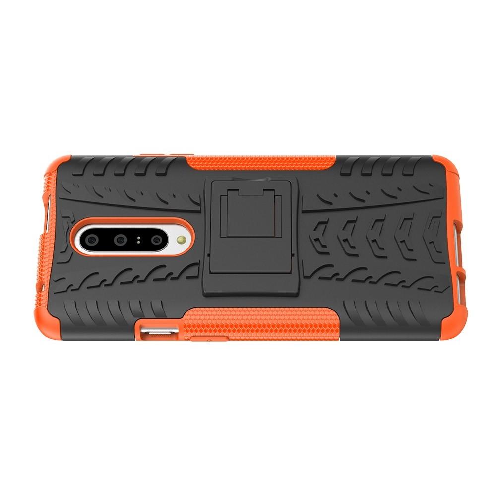 Двухкомпонентный Противоскользящий Гибридный Противоударный Чехол для OnePlus 7 Pro с Подставкой Оранжевый