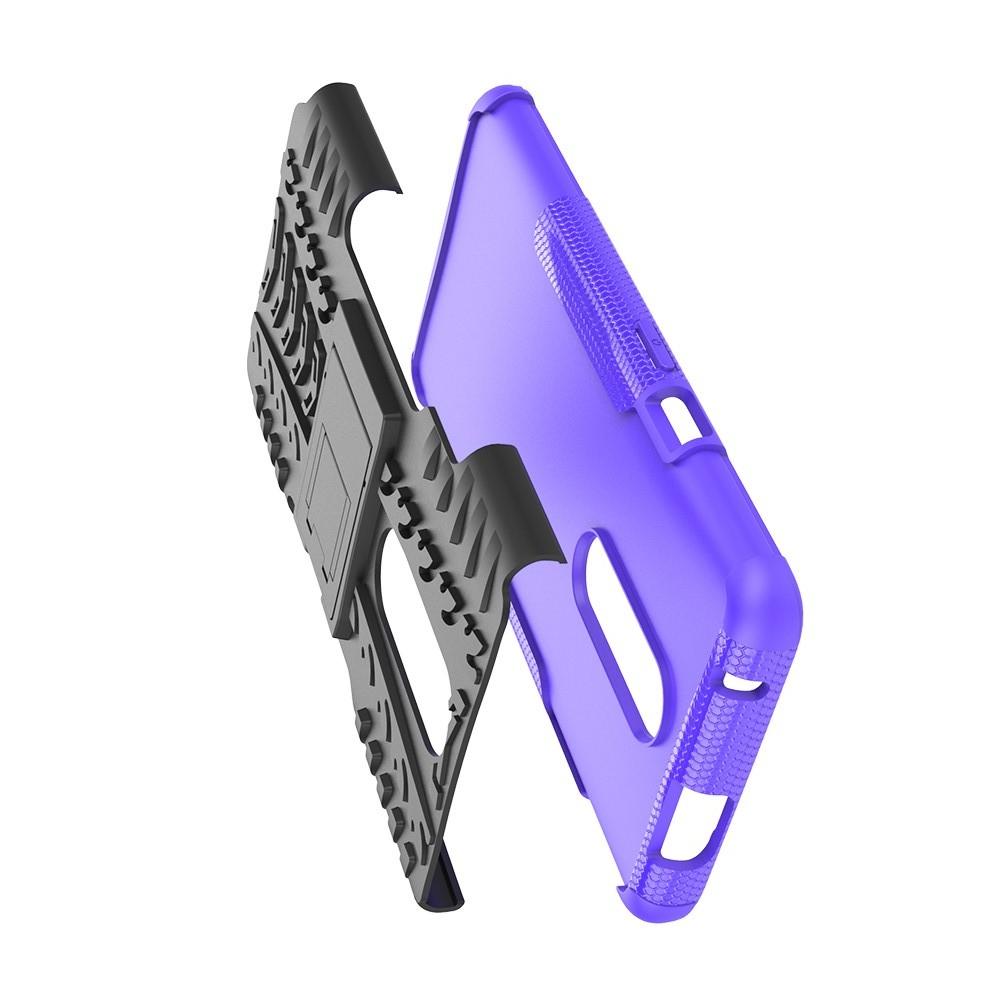 Двухкомпонентный Противоскользящий Гибридный Противоударный Чехол для OnePlus 7 Pro с Подставкой Фиолетовый