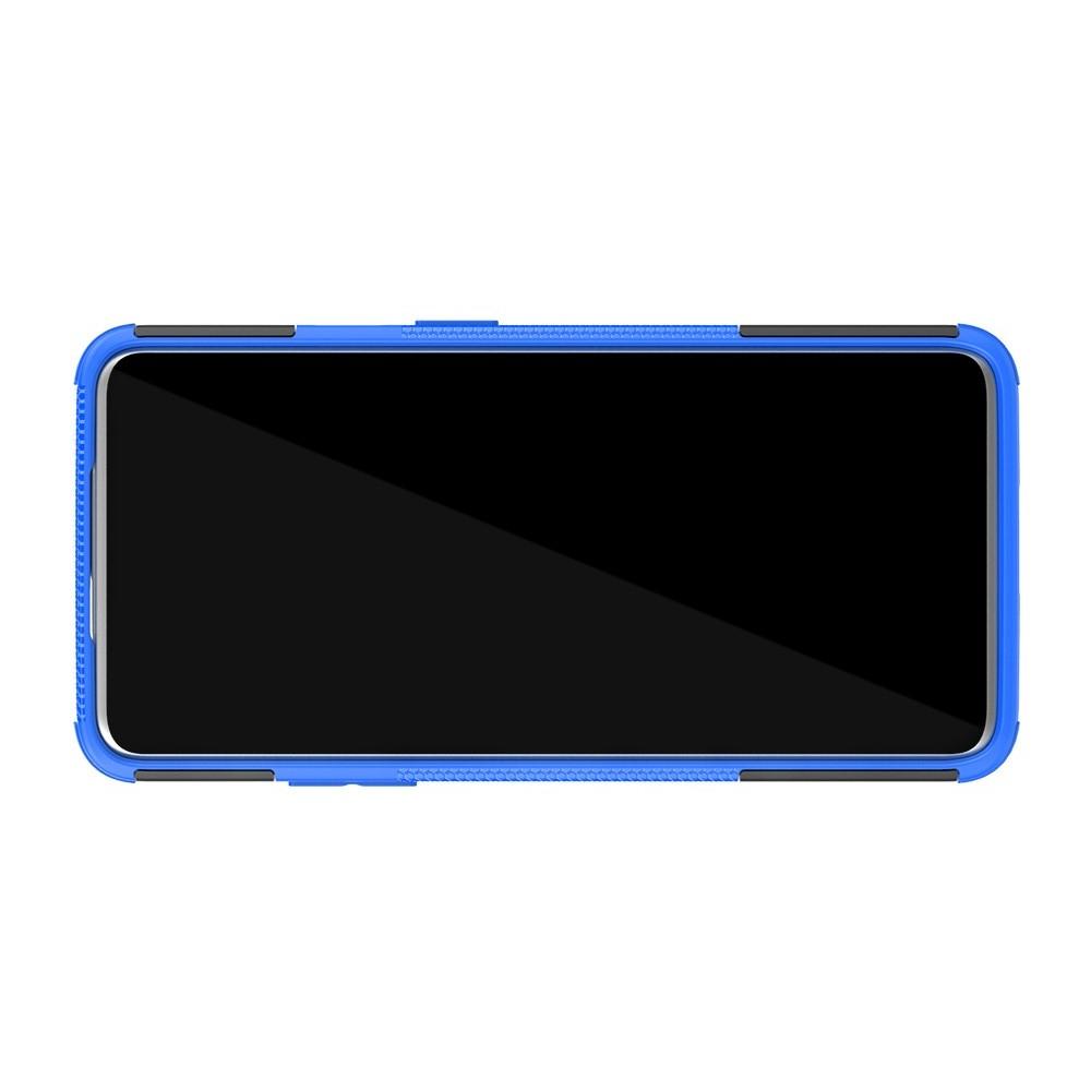 Двухкомпонентный Противоскользящий Гибридный Противоударный Чехол для OnePlus 7 Pro с Подставкой Синий