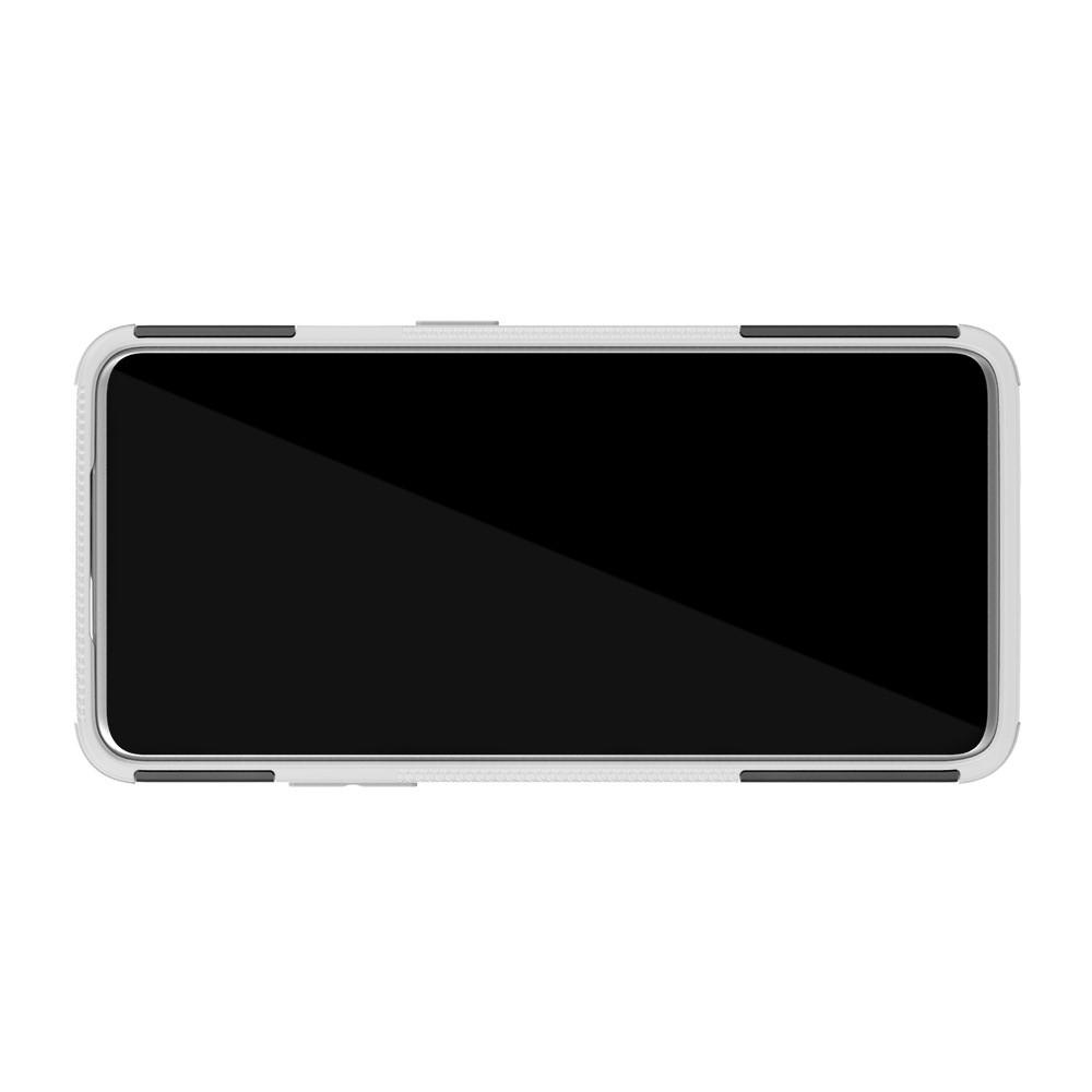 Двухкомпонентный Противоскользящий Гибридный Противоударный Чехол для OnePlus 7 Pro с Подставкой Белый