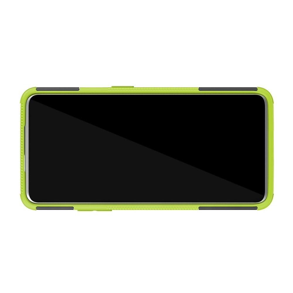 Двухкомпонентный Противоскользящий Гибридный Противоударный Чехол для OnePlus 7 Pro с Подставкой Зеленый