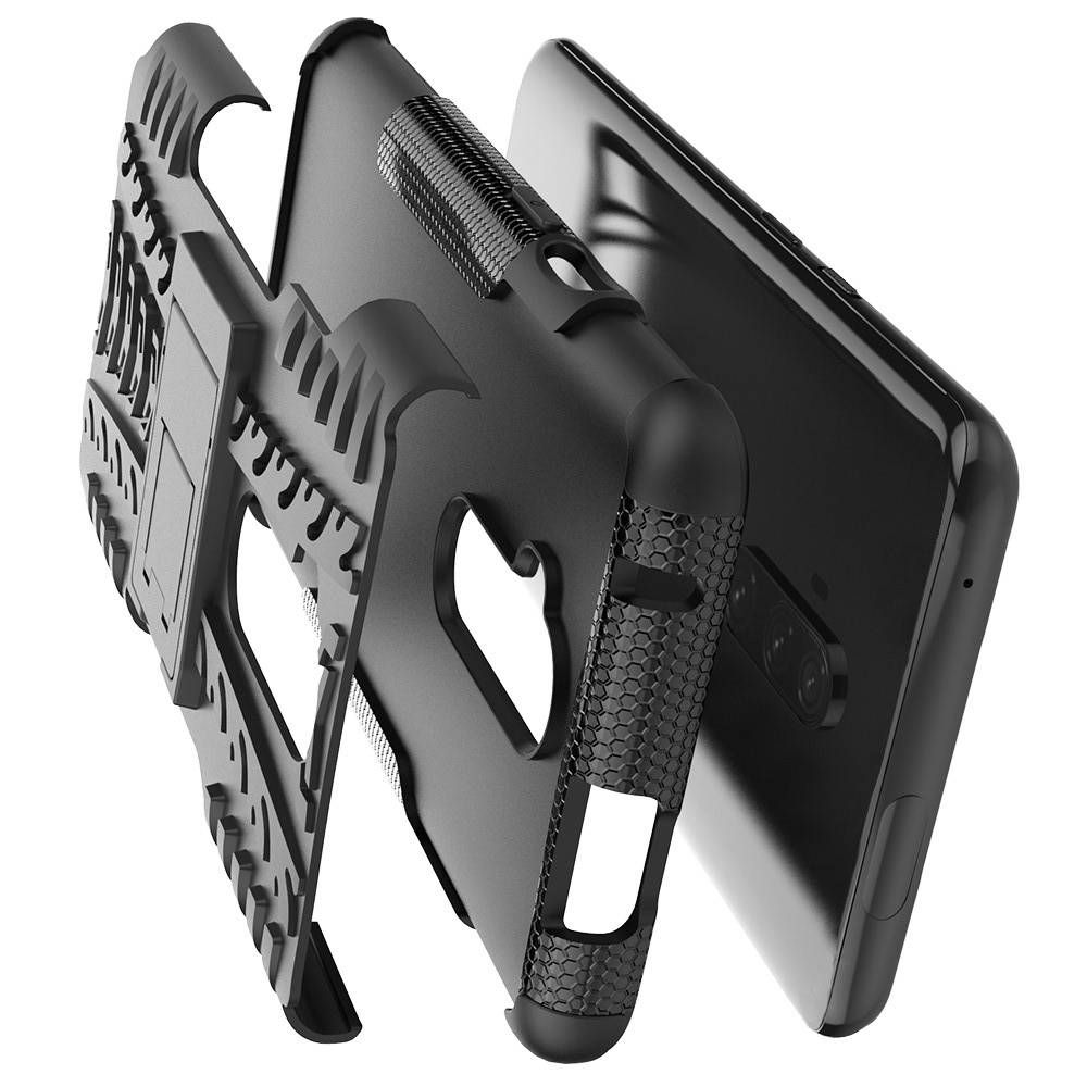Двухкомпонентный Противоскользящий Гибридный Противоударный Чехол для OnePlus 7T Pro с Подставкой Черный