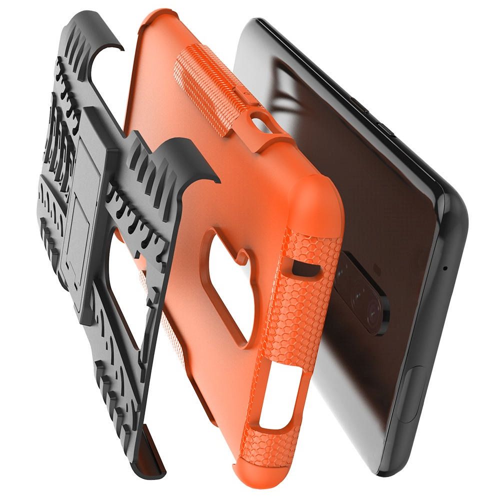 Двухкомпонентный Противоскользящий Гибридный Противоударный Чехол для OnePlus 7T Pro с Подставкой Оранжевый