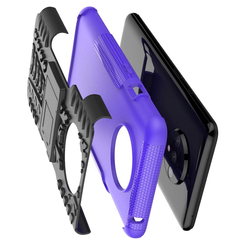 Двухкомпонентный Противоскользящий Гибридный Противоударный Чехол для OnePlus 7T с Подставкой Фиолетовый
