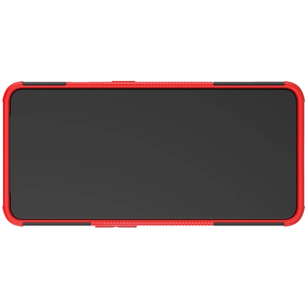 Двухкомпонентный Противоскользящий Гибридный Противоударный Чехол для OnePlus 7T с Подставкой Красный