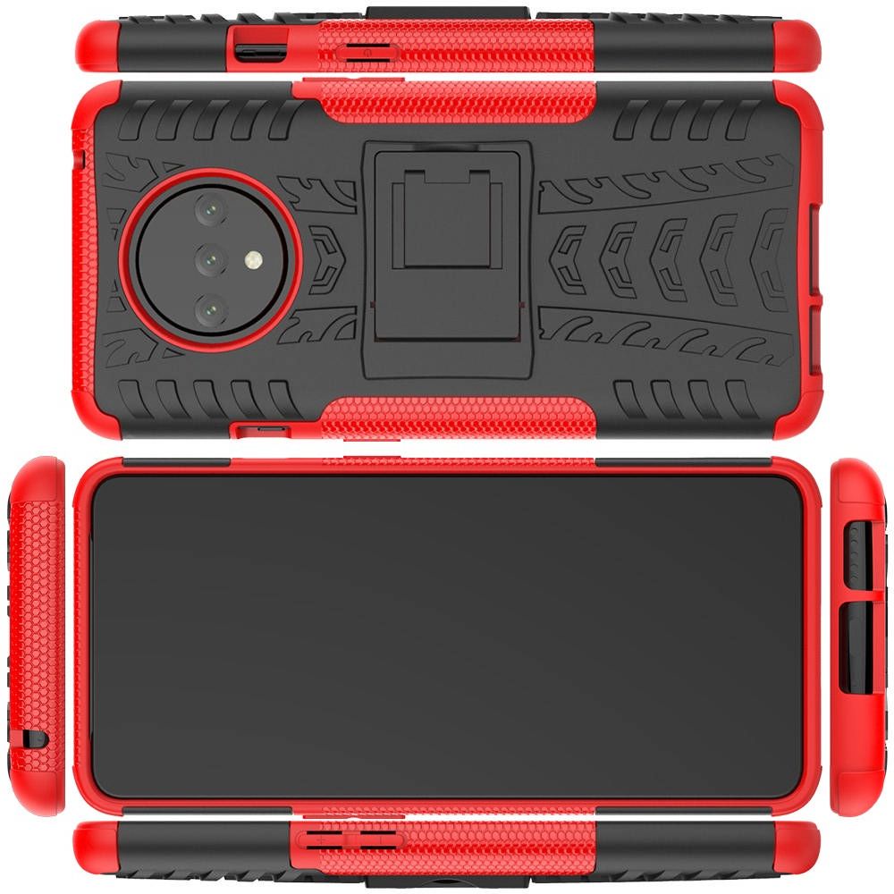 Двухкомпонентный Противоскользящий Гибридный Противоударный Чехол для OnePlus 7T с Подставкой Красный
