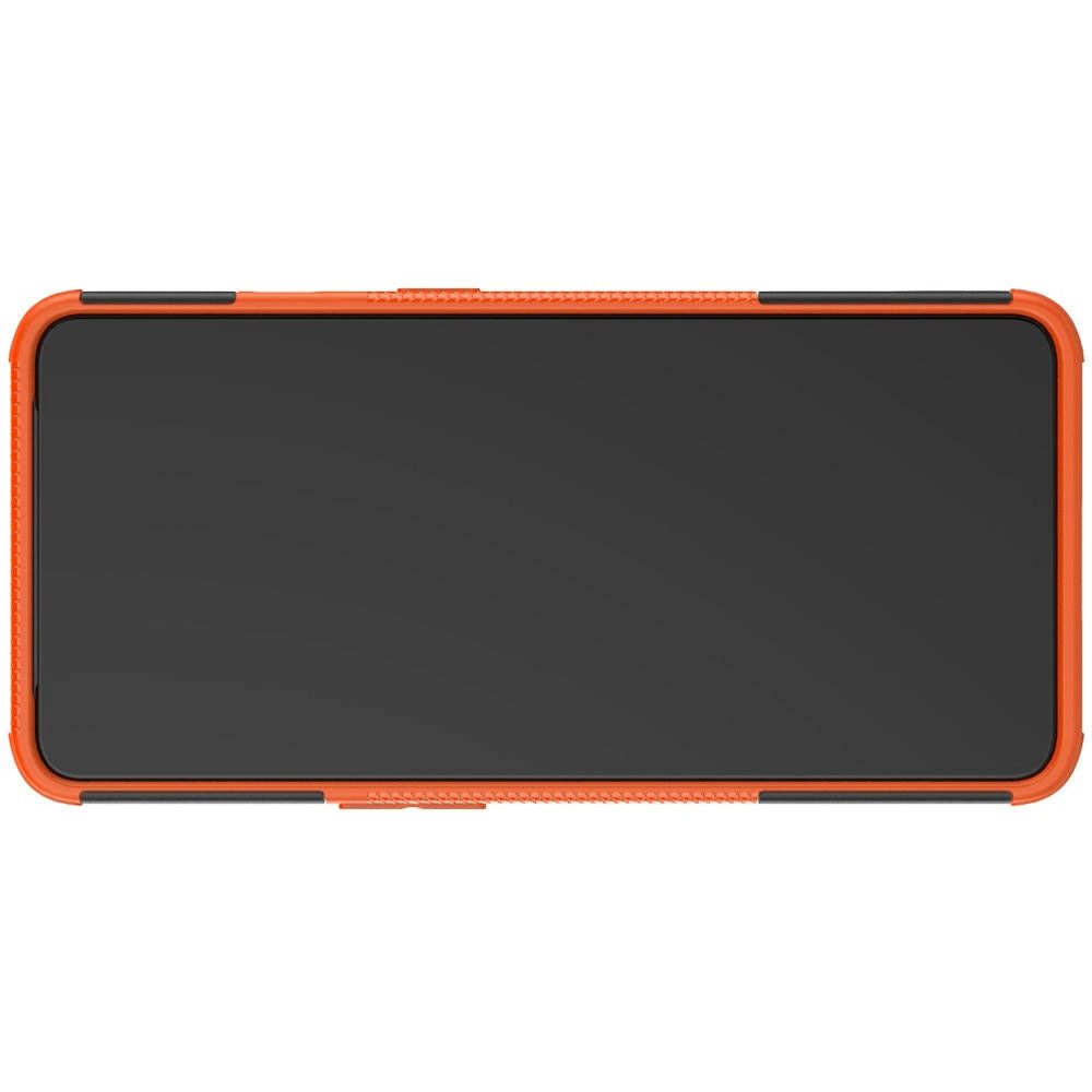 Двухкомпонентный Противоскользящий Гибридный Противоударный Чехол для OnePlus 7T с Подставкой Оранжевый