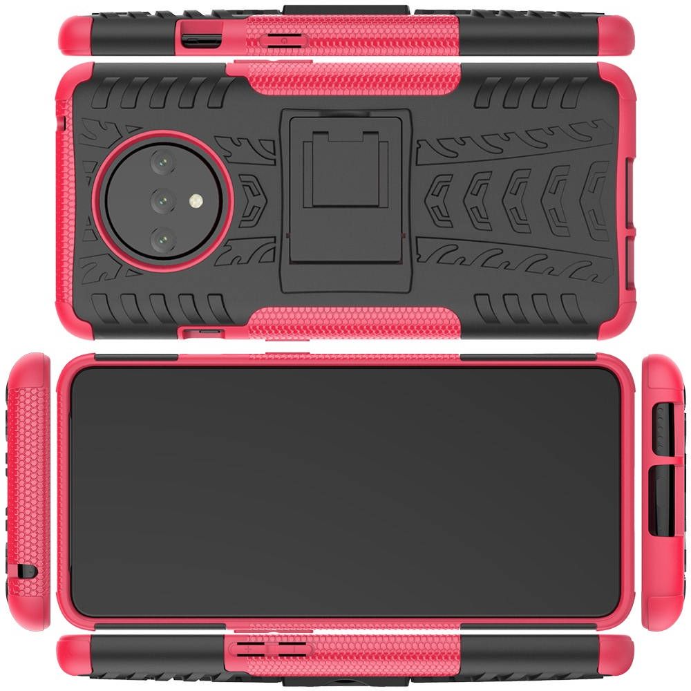 Двухкомпонентный Противоскользящий Гибридный Противоударный Чехол для OnePlus 7T с Подставкой Розовый