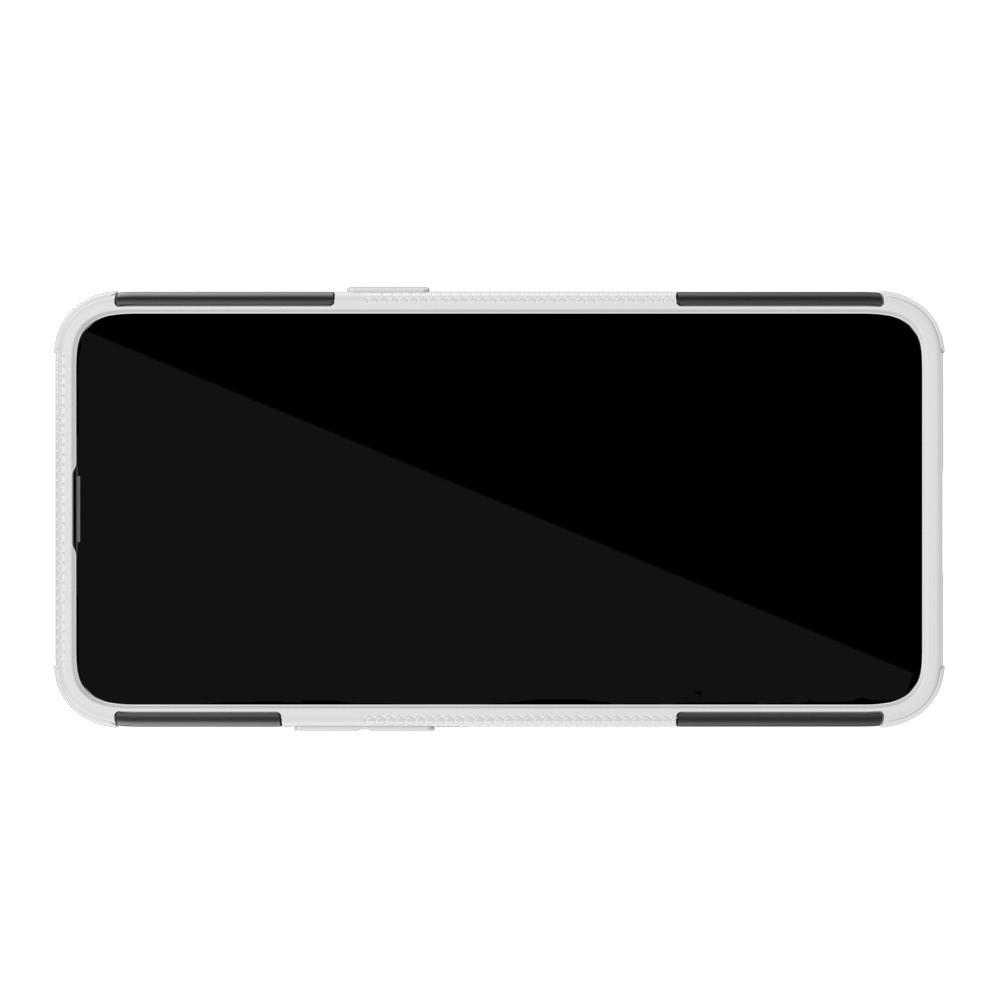 Двухкомпонентный Противоскользящий Гибридный Противоударный Чехол для Oppo Realme 3 Pro / X Lite с Подставкой Белый
