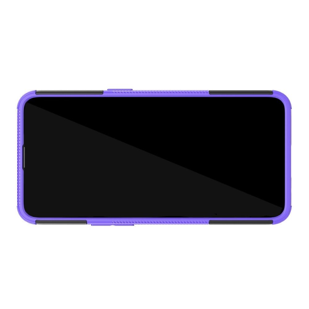 Двухкомпонентный Противоскользящий Гибридный Противоударный Чехол для Oppo Realme 3 Pro / X Lite с Подставкой Фиолетовый