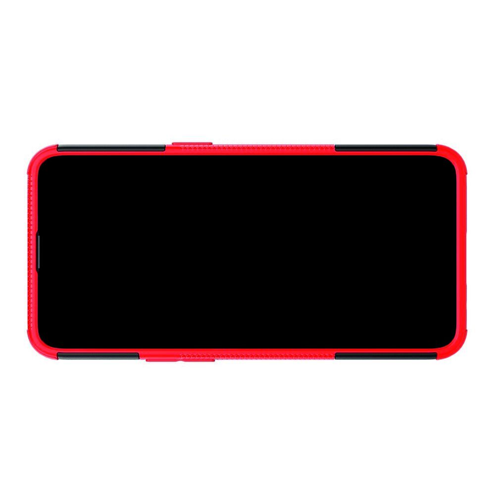 Двухкомпонентный Противоскользящий Гибридный Противоударный Чехол для Oppo Realme 3 Pro / X Lite с Подставкой Красный