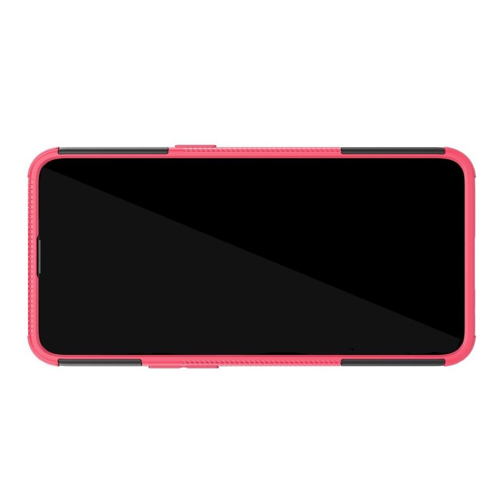 Двухкомпонентный Противоскользящий Гибридный Противоударный Чехол для Oppo Realme 3 Pro / X Lite с Подставкой Розовый