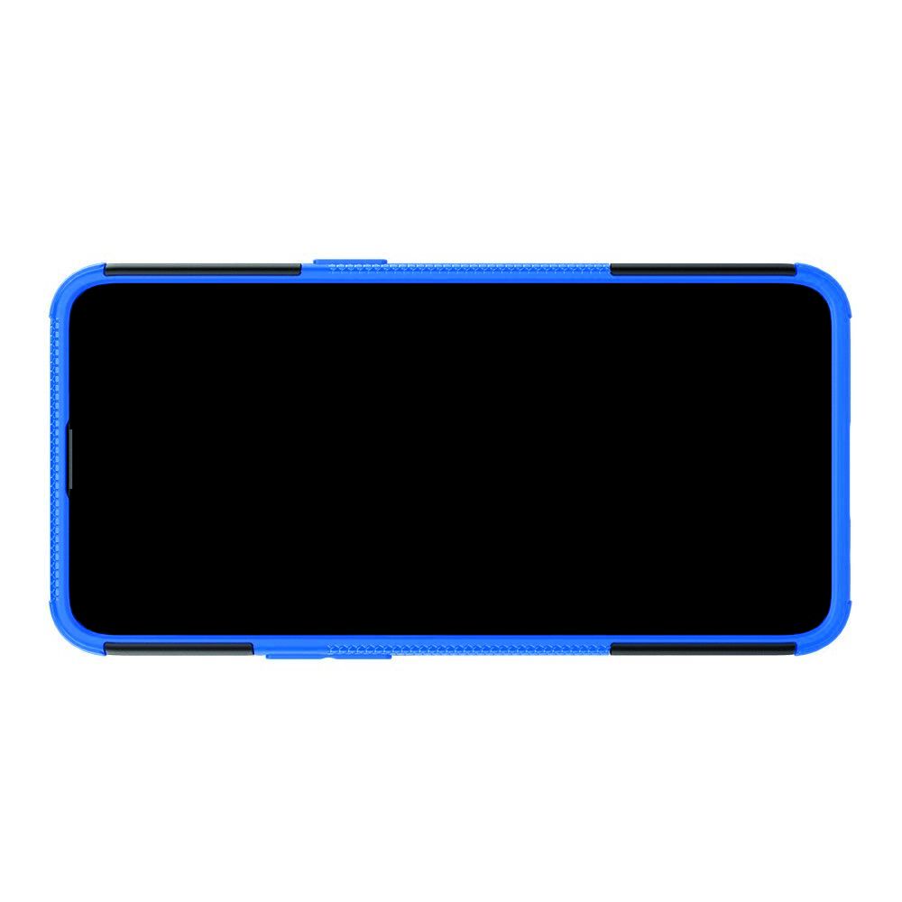 Двухкомпонентный Противоскользящий Гибридный Противоударный Чехол для Oppo Realme 3 Pro / X Lite с Подставкой Синий