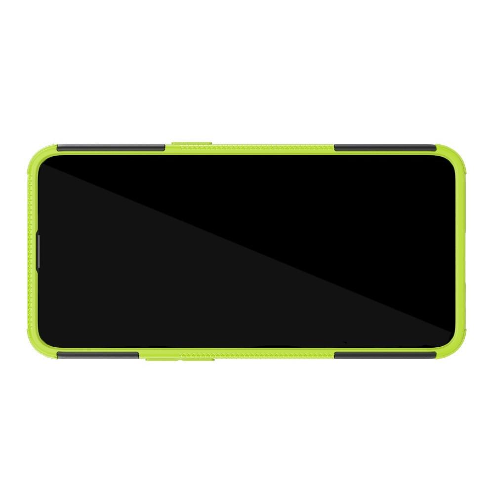 Двухкомпонентный Противоскользящий Гибридный Противоударный Чехол для Oppo Realme 3 Pro / X Lite с Подставкой Зеленый