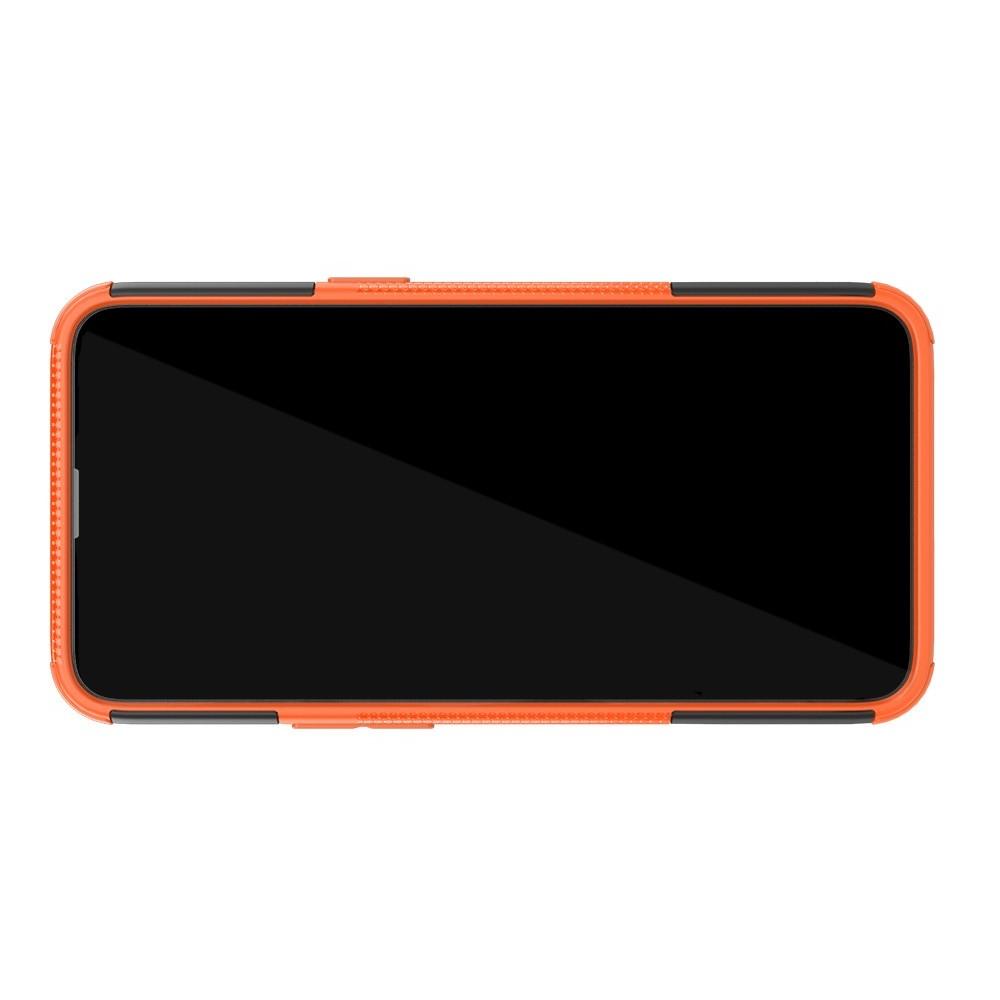Двухкомпонентный Противоскользящий Гибридный Противоударный Чехол для Oppo Realme 3 с Подставкой Оранжевый