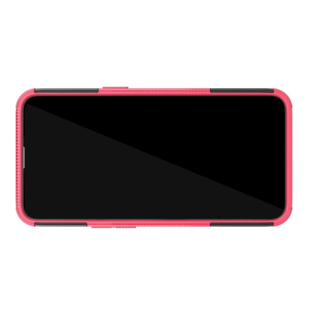 Двухкомпонентный Противоскользящий Гибридный Противоударный Чехол для Oppo Realme 3 с Подставкой Розовый