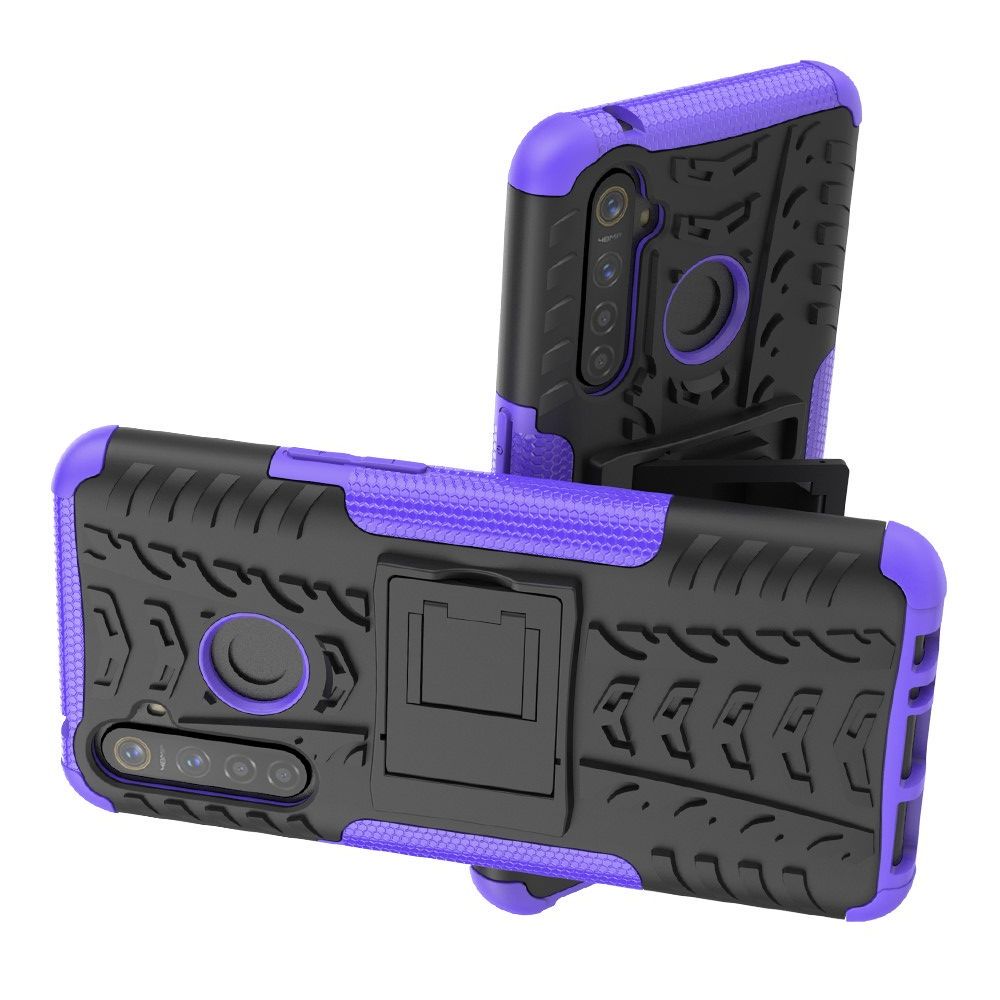 Двухкомпонентный Противоскользящий Гибридный Противоударный Чехол для OPPO Realme 5 Pro с Подставкой Фиолетовый