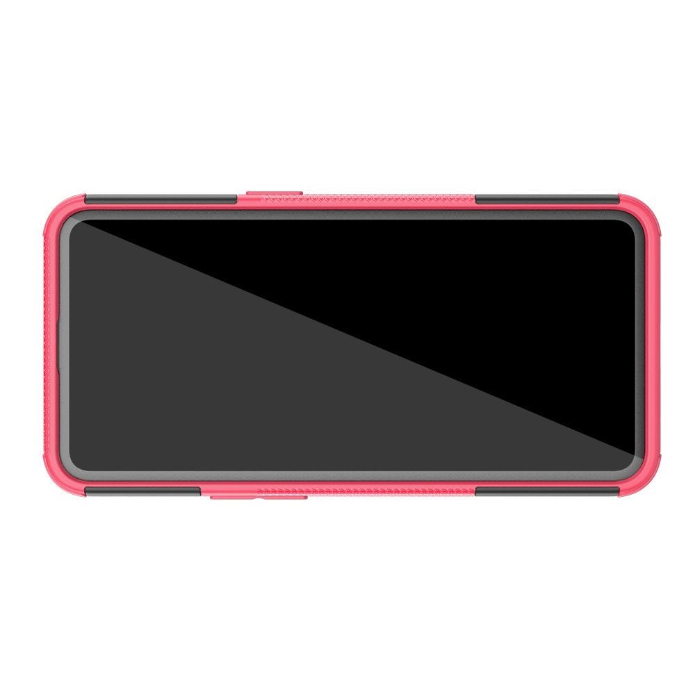 Двухкомпонентный Противоскользящий Гибридный Противоударный Чехол для OPPO Realme 5 Pro с Подставкой Розовый