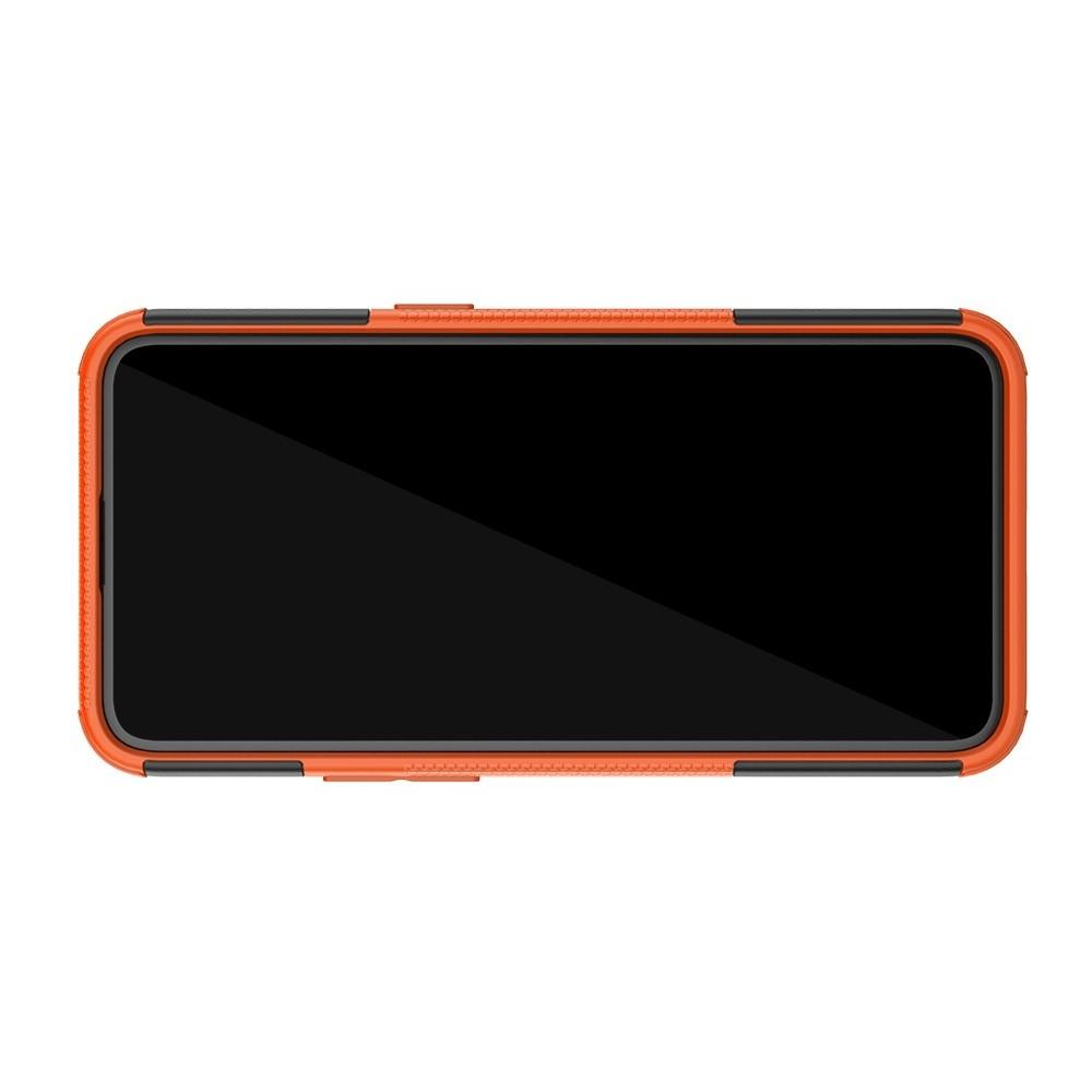 Двухкомпонентный Противоскользящий Гибридный Противоударный Чехол для OPPO Realme C2 с Подставкой Оранжевый