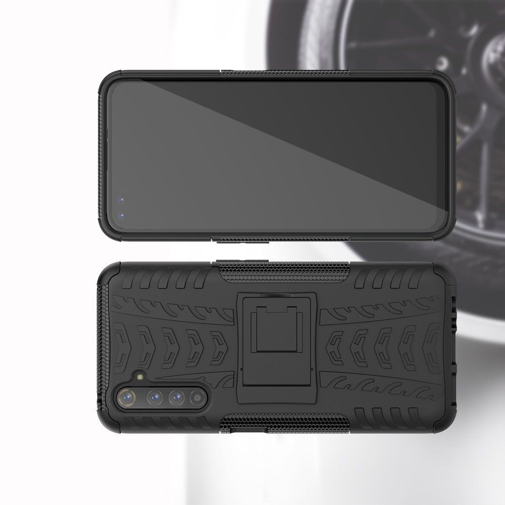 Двухкомпонентный Противоскользящий Гибридный Противоударный Чехол для Realme 6 Pro с Подставкой Черный