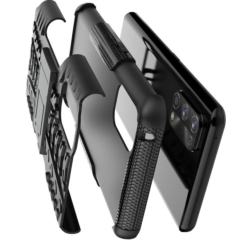 Двухкомпонентный Противоскользящий Гибридный Противоударный Чехол для Realme 7 Pro с Подставкой Черный